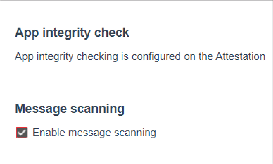 Screenshot of the Enable message scanning option