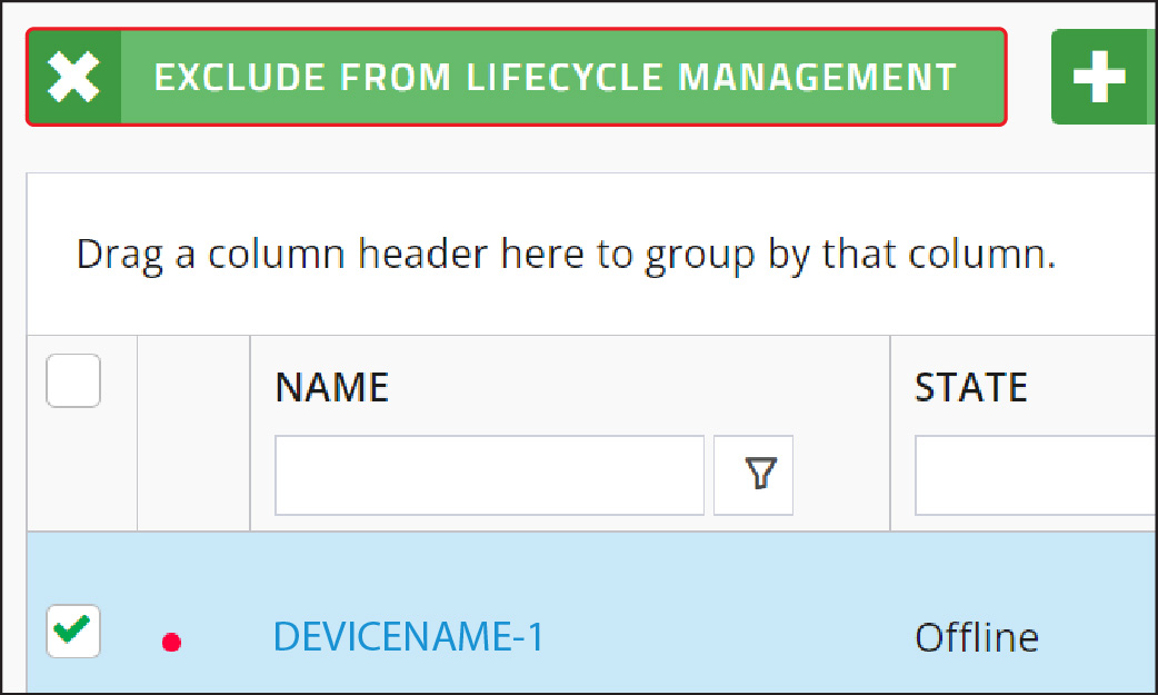 Screenshot of the Exclude from Lifecycle Management button