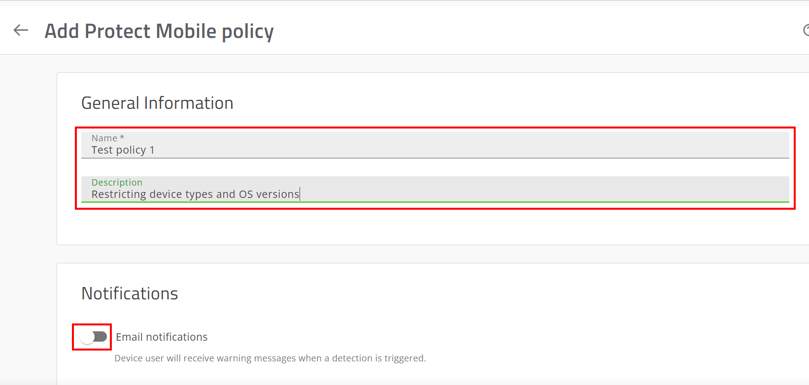 Name the Policy and set notification preferences
