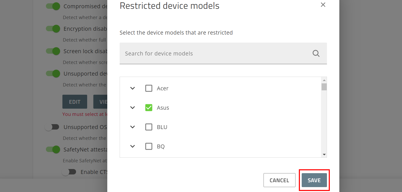 Choose restricted device models