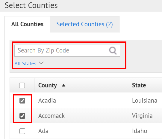 Step 8: Select counties
