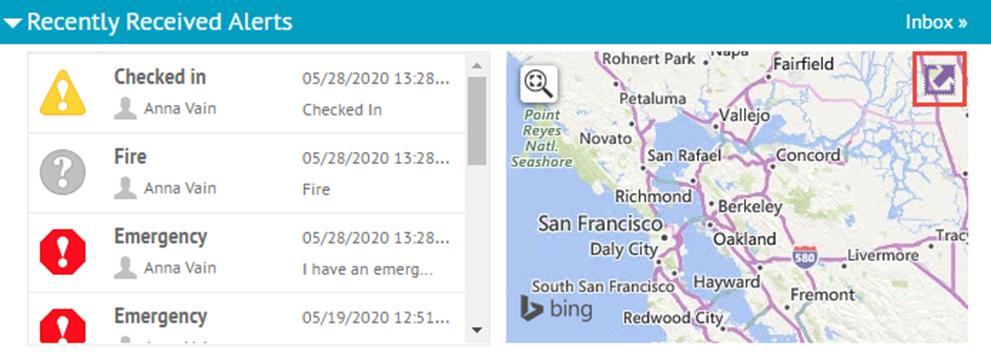 View the live map from the Recently Received Alerts section