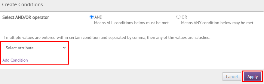 Step 8: Add conditions and click Apply