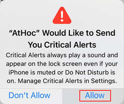 Step 4. Allow AtHoc to Send Critical Alerts