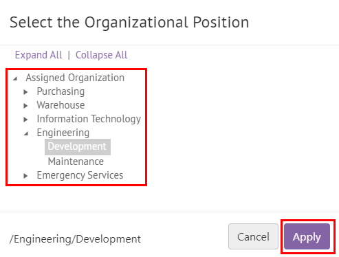 Step 8: Select the Organizational Position