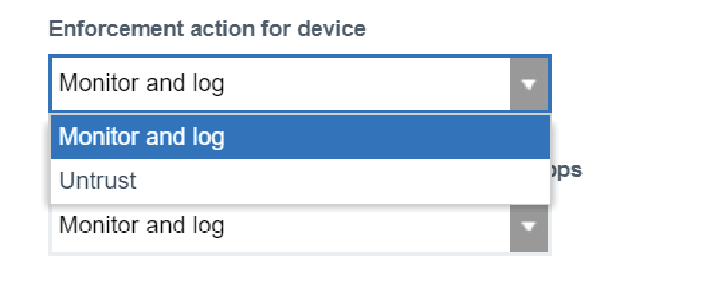 this image shows the dropdown for enforcement actions for a device