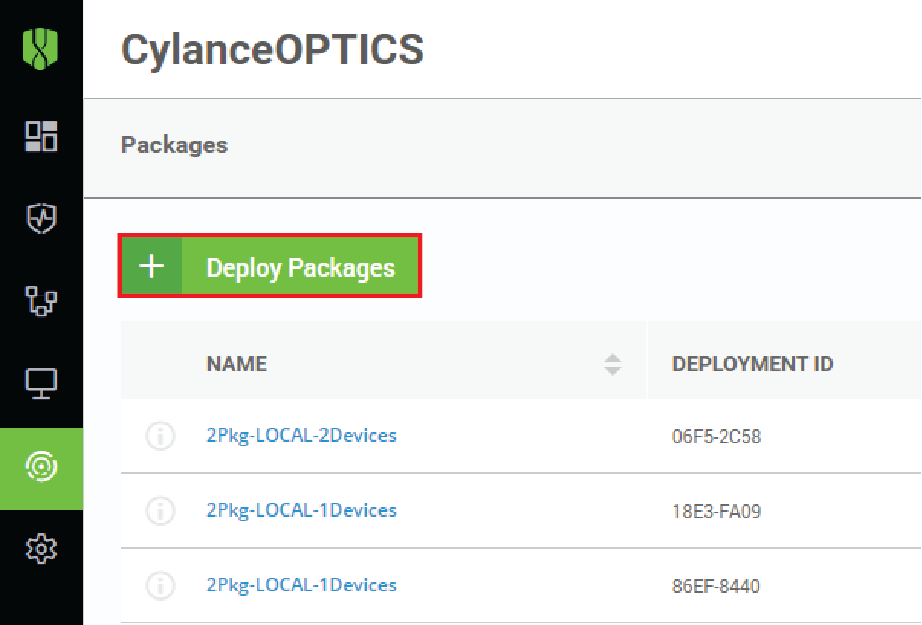 This image shows the Deploy Packages button