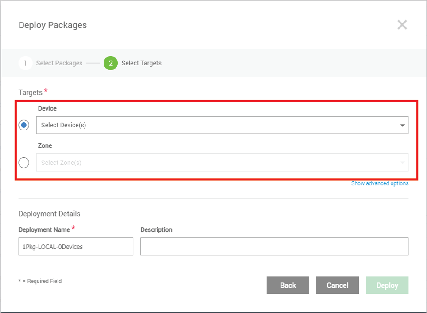 This image shows where you can choose the device to send the device or zone to