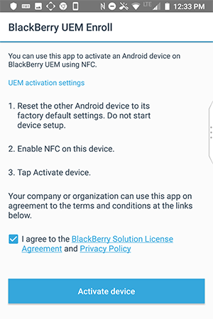 image of BlackBerry UEM Enroll home page