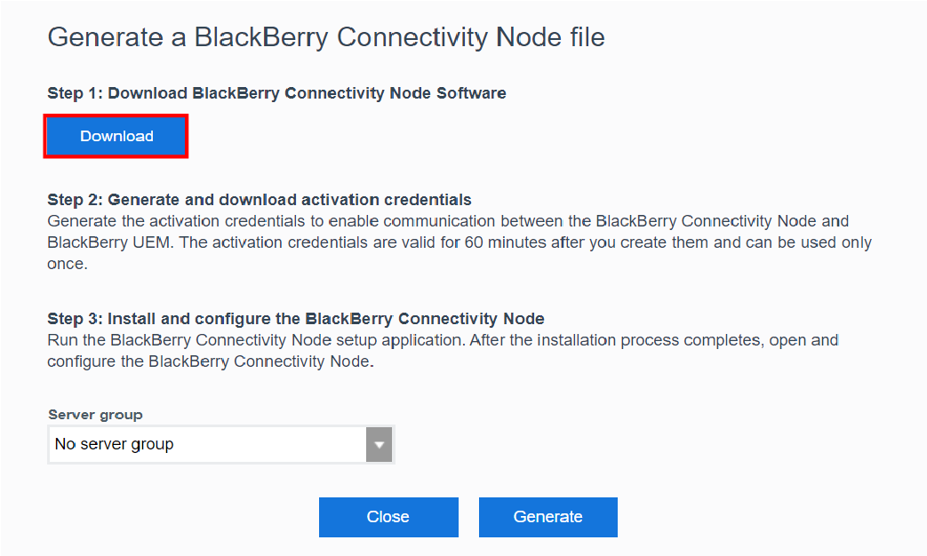 Screenshot of the BlackBerry Connectivity Node file screen