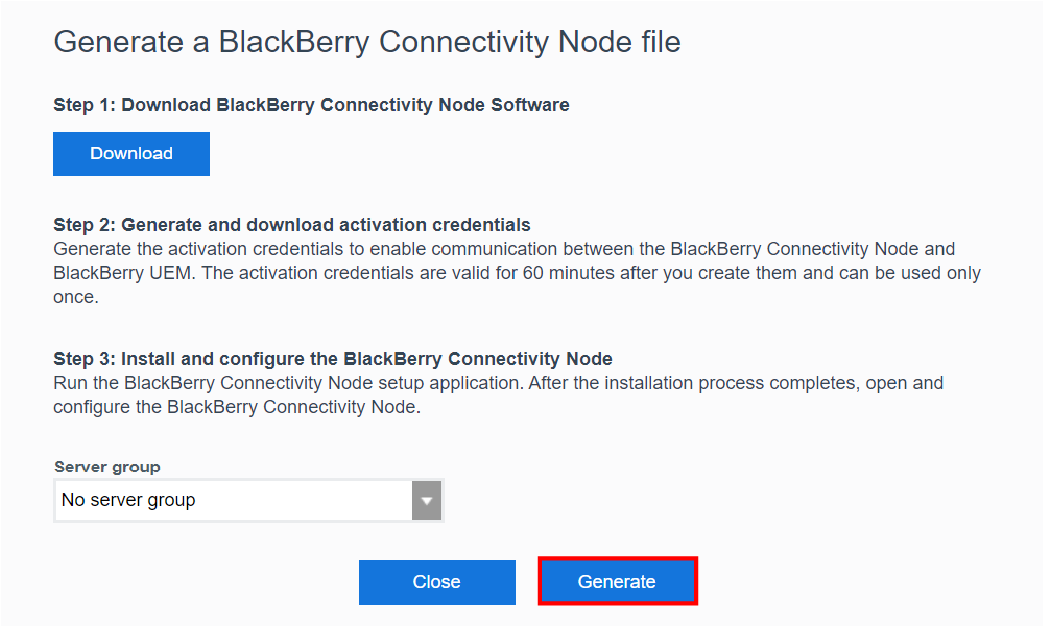 Screenshot of the BlackBerry Connectivity Node file screen