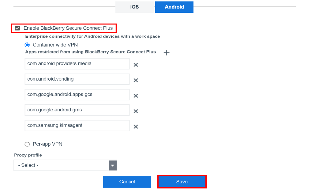 Screenshot of configuring profile settings