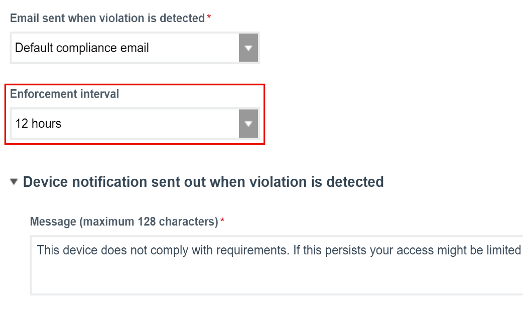 Screenshot of the enforcement interval setting