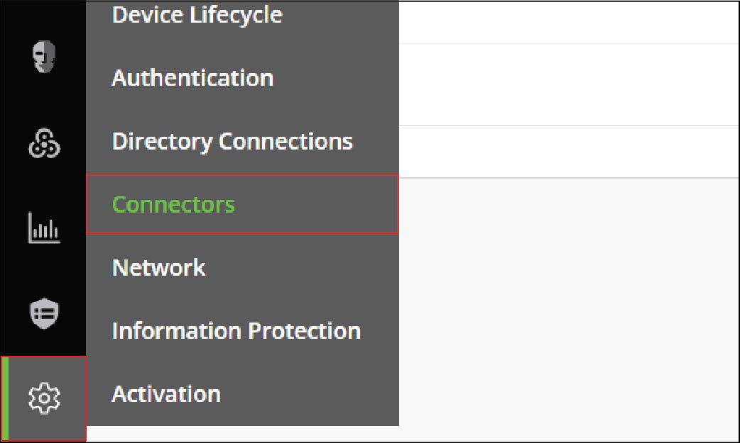Screenshot of the path to the Connectors page