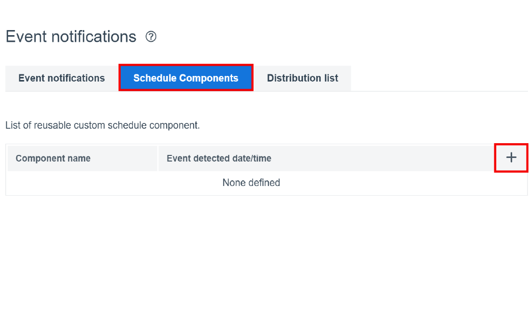Screenshot of schedule components tab