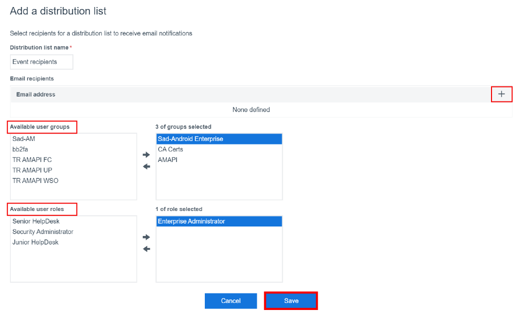 Screenshot of adding recipients to a distribution list