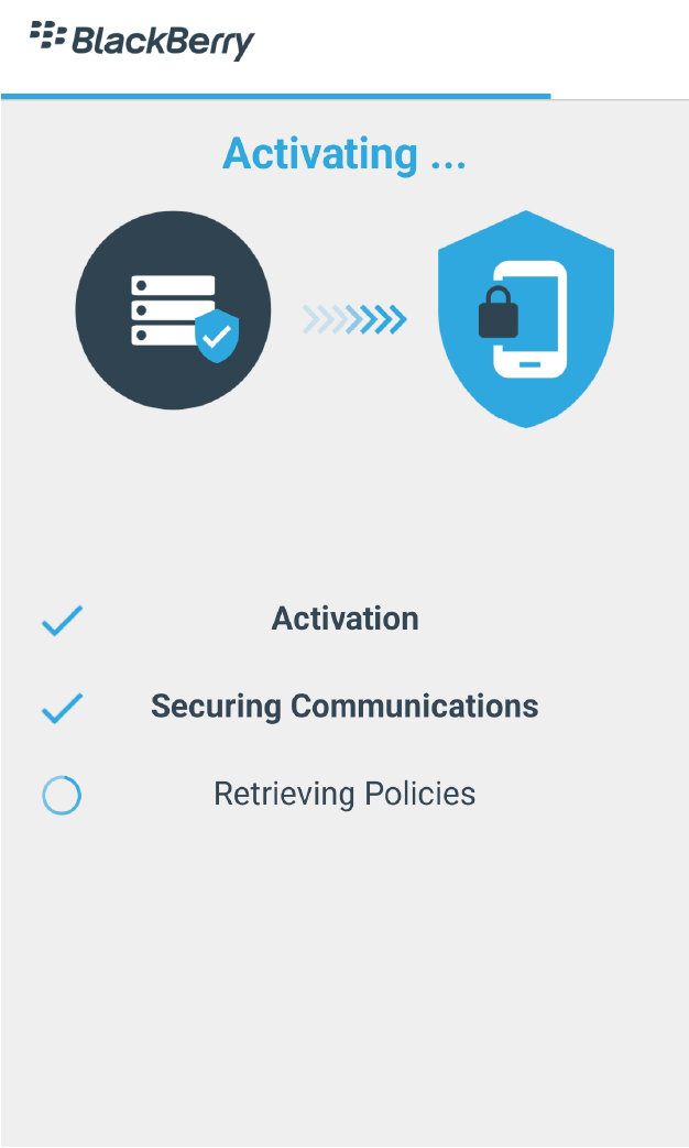 Screenshot of Blackberry Dynamics app activating