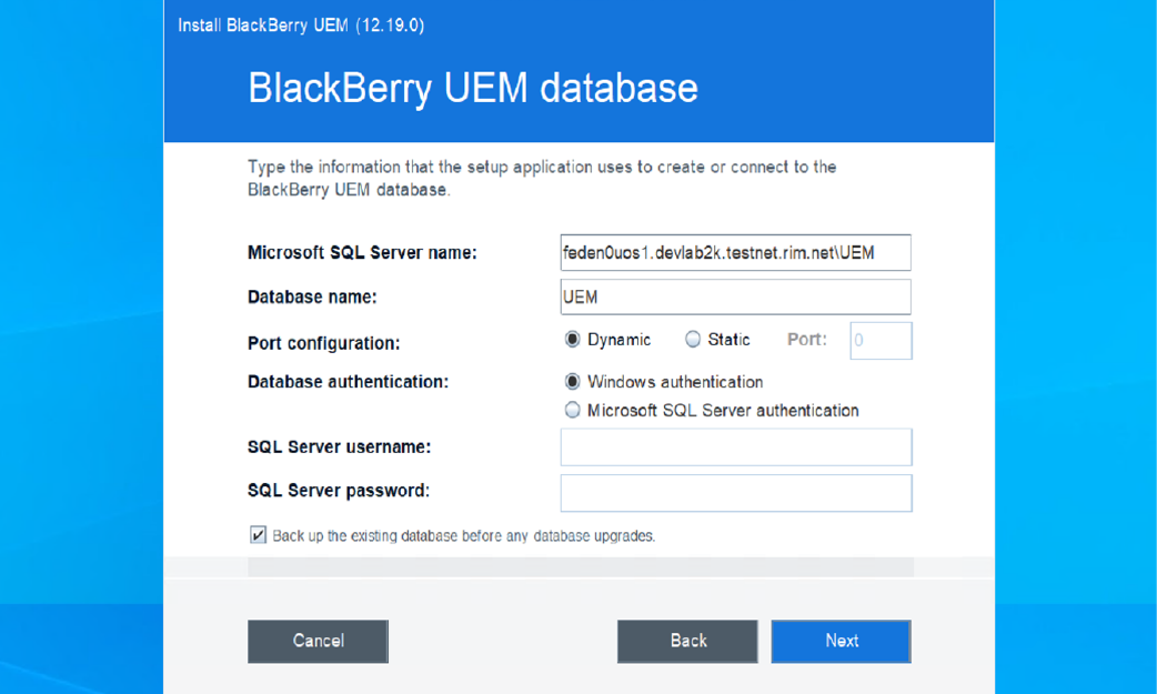 Screenshot of the UEM installer