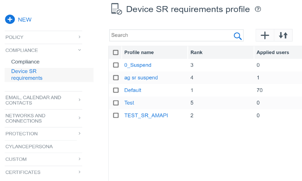 Screenshot of successfully adding device SR requirements profile