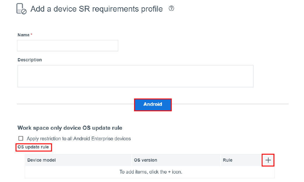 Screenshot of adding an OS update rule