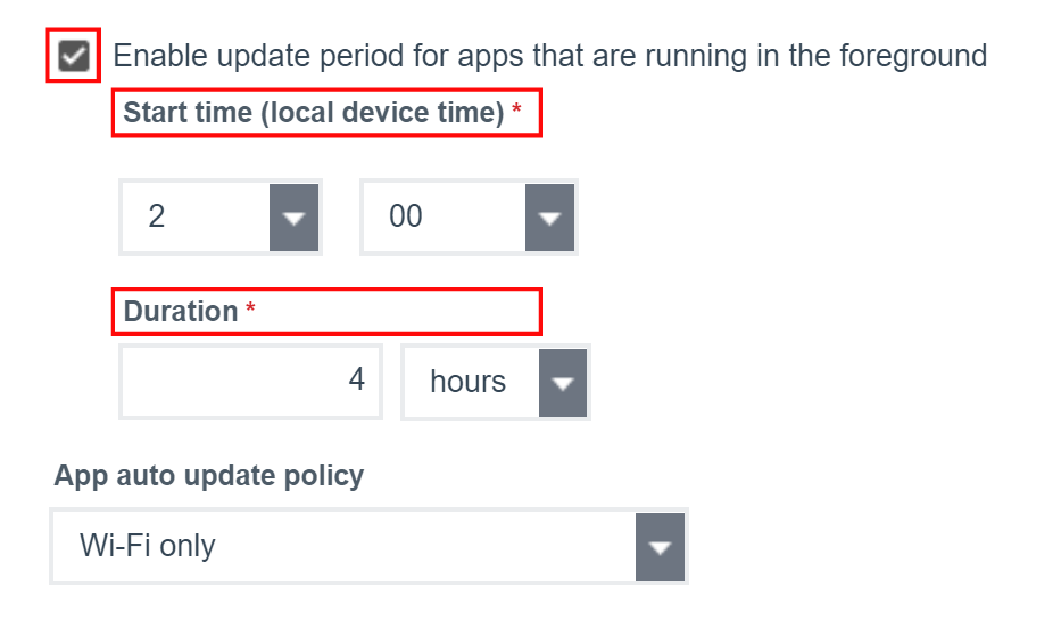 Screenshot of setting an update period for apps running in the foreground