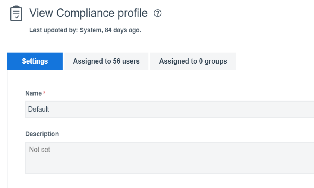 Screenshot of assigning compliance profiles for MDM control devices