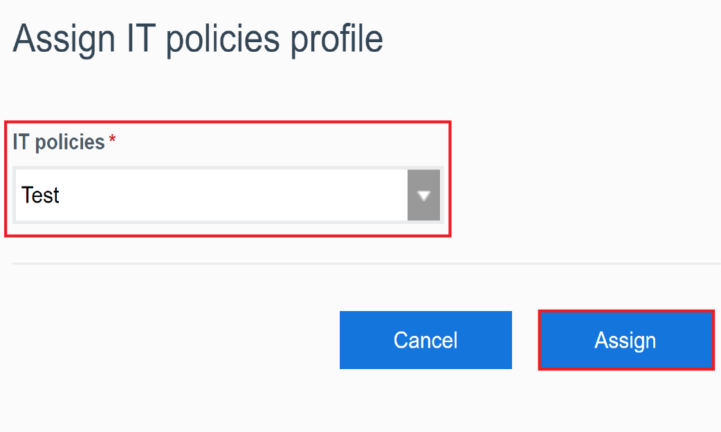 Screenshot of assigning an IT policy profile