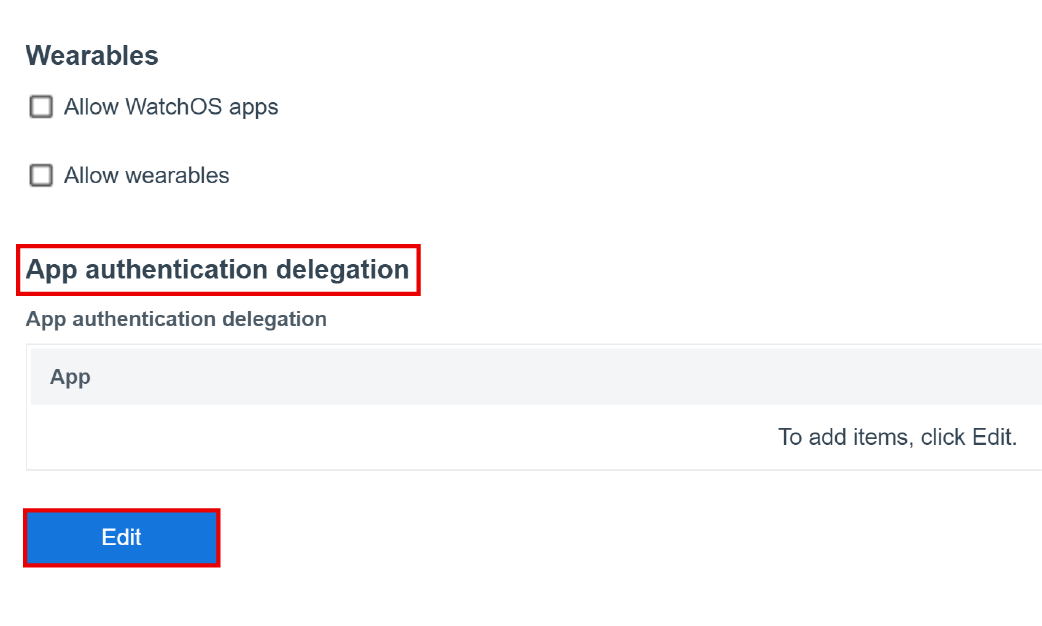Screenshot of the app authentication delegation option in the profile settings