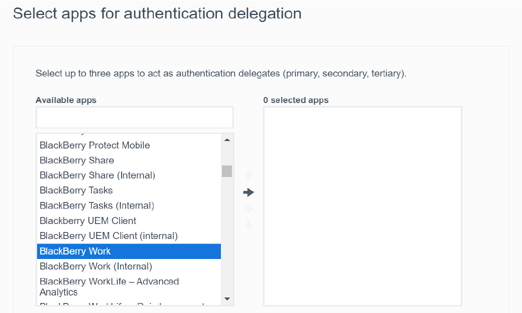 Screenshot of selecting an app for authentication delegation