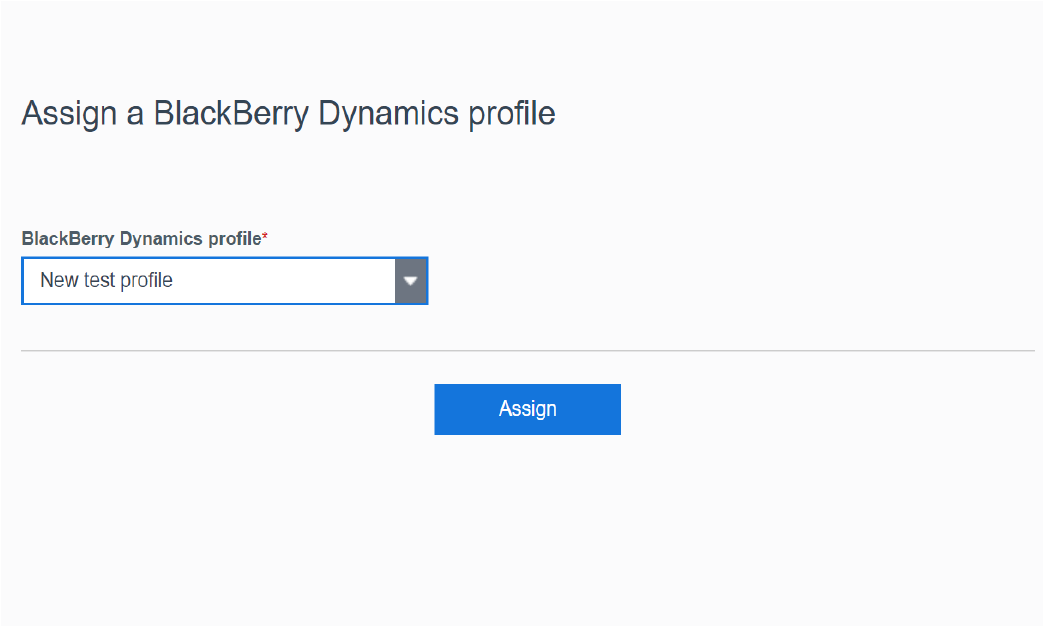 Screenshot of assigning a Blackberry Dynamics profile