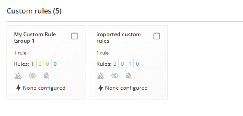 Screenshot of the Custom Rules section in the Detection and Response tab