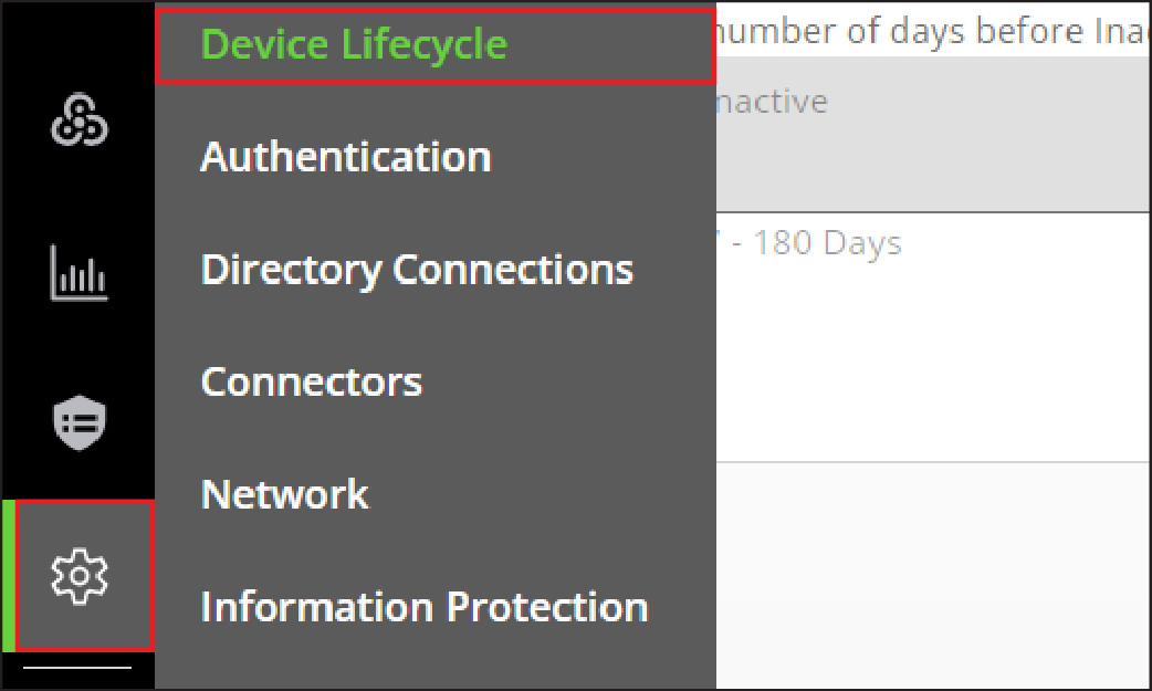 Screenshot of the path to Device Lifecycle in the console
