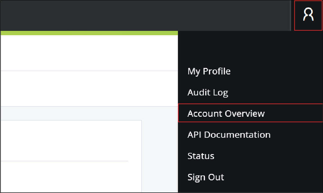 screenshot of path to account overview