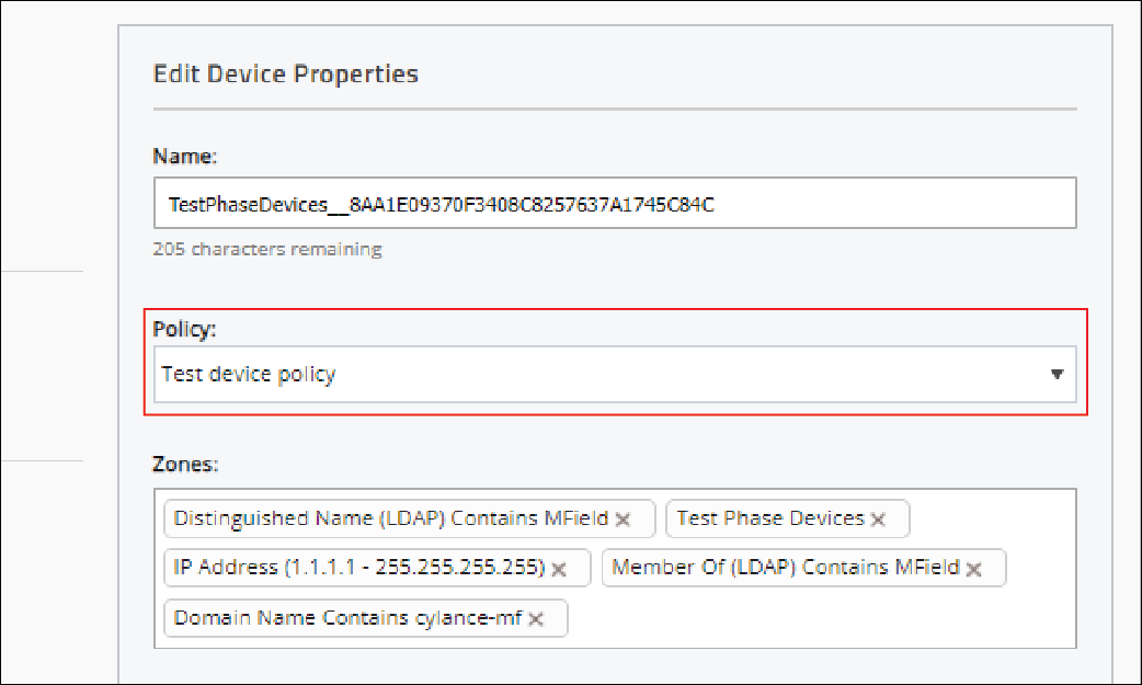 Screenshot of Edit Device Properties fields