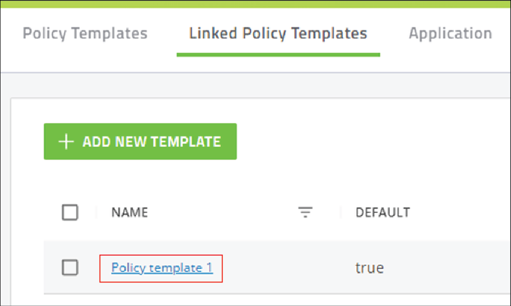 Screenshot of policy template table