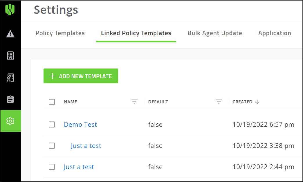 Screenshot of adding a new linked policy template from the settings tab