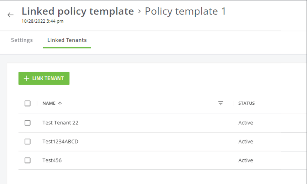 Screenshot of linked policy template and its linked tenants