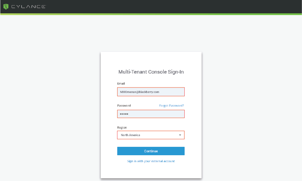 screenshot of Multi-Tenant Console Sign-In page