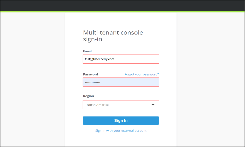 Screenshot of the sign-in screen for the Cylance multi-tenant console