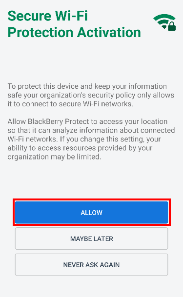 Allow button for Secure Wi-Fi Protection Activation