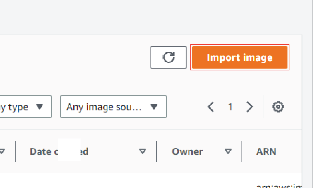 Screenshot of Import image button