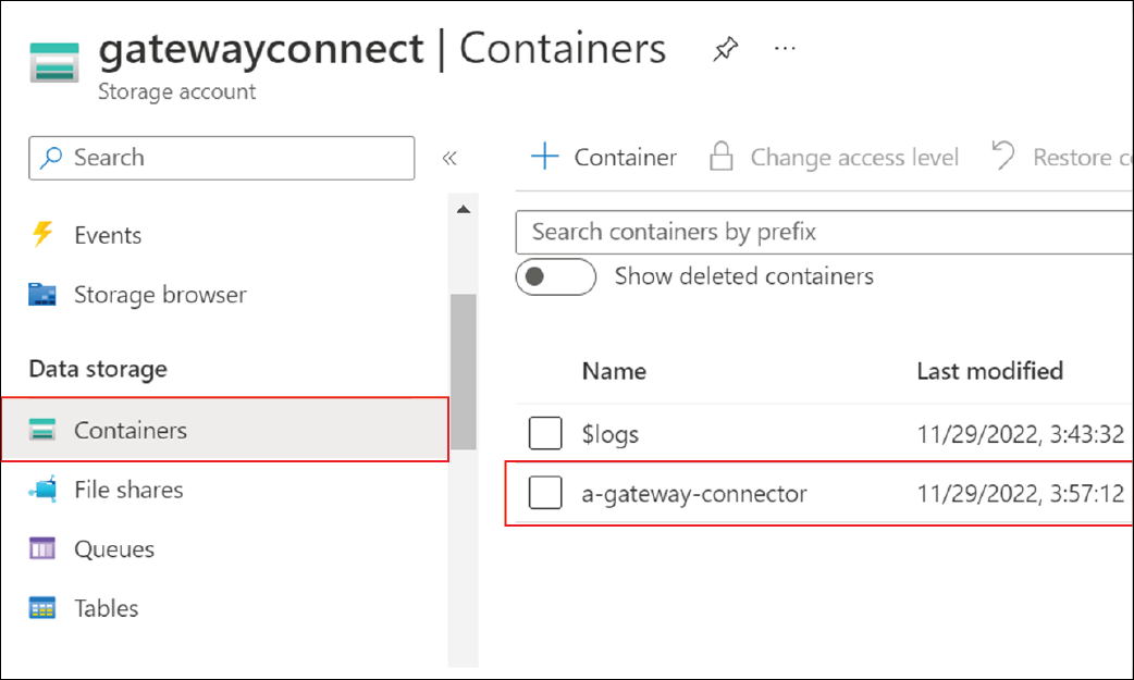 Screenshot of Containers screen