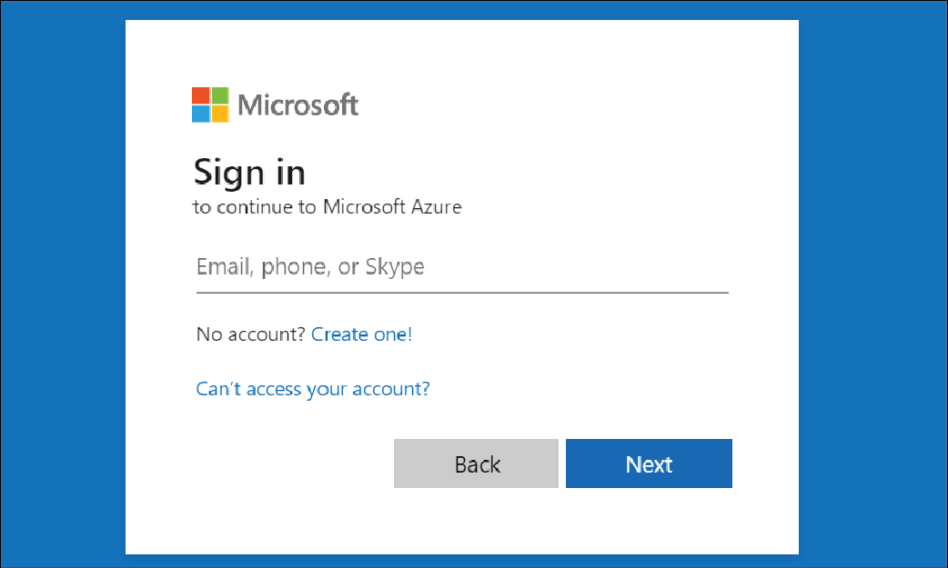 Screenshot of Microsoft sign in screen
