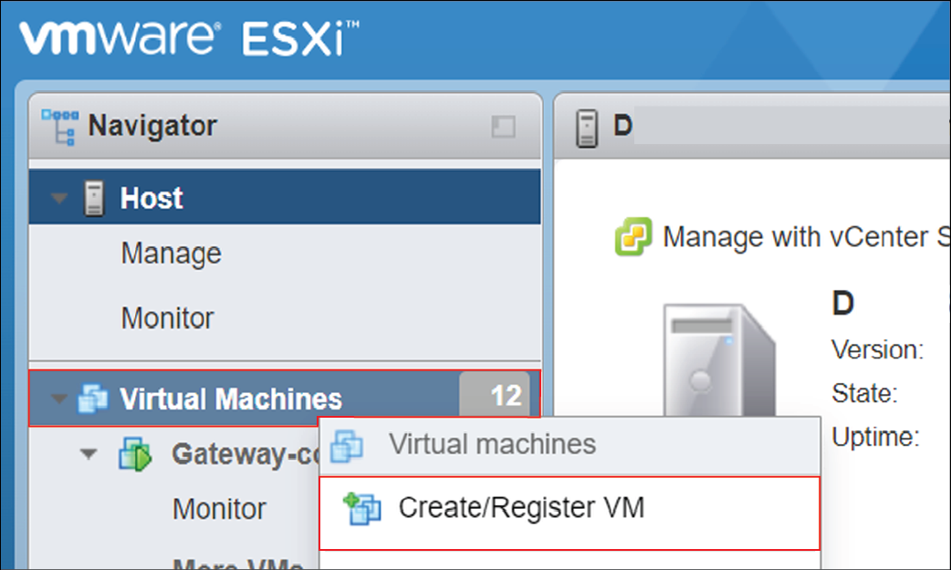 Screenshot of Create VM button