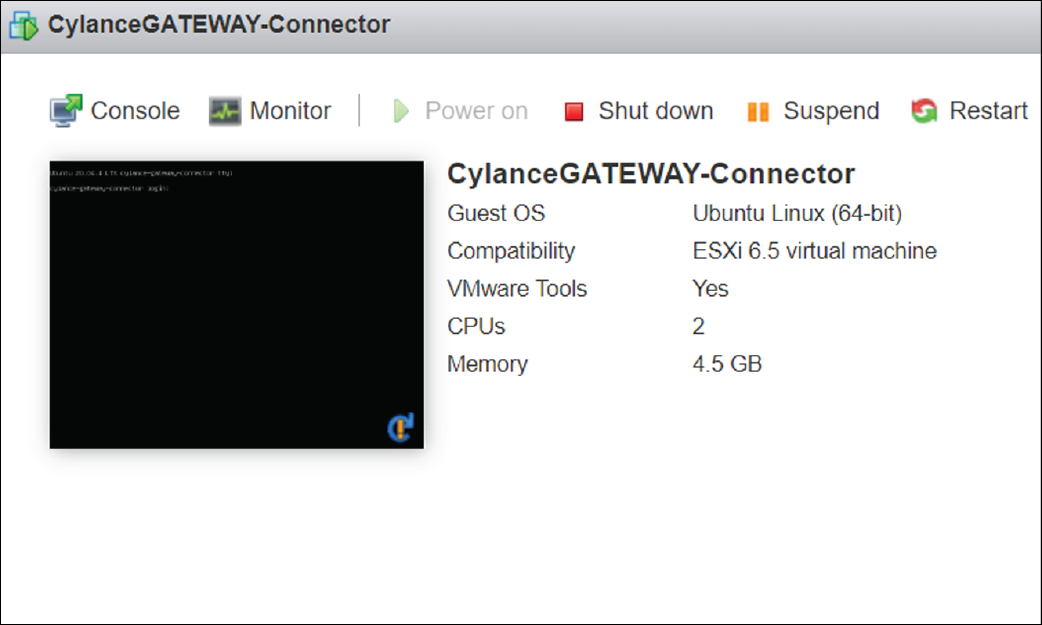 Screenshot of installed CylanceGATEWAY Connector