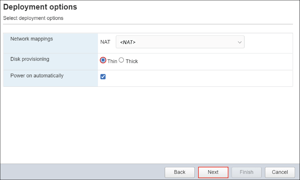 Screenshot of Deployment options screen