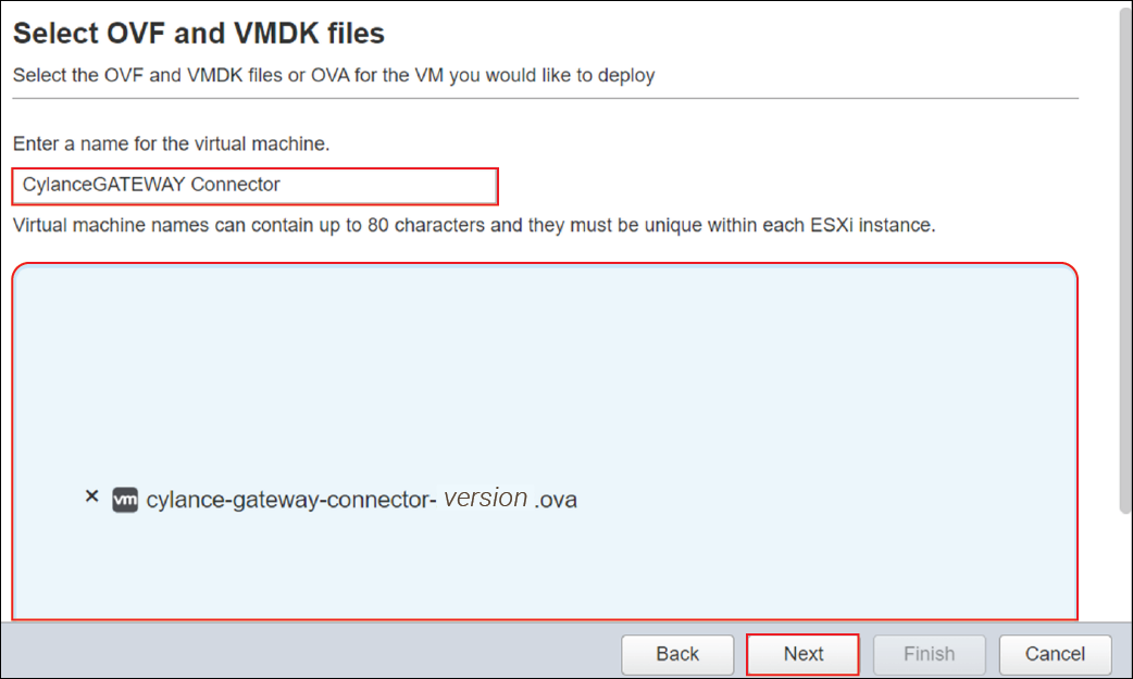 Screenshot of Select OVF and VMDK files screen