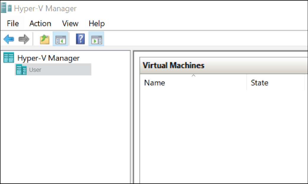 Screenshot of Hyper-V Manager homepage