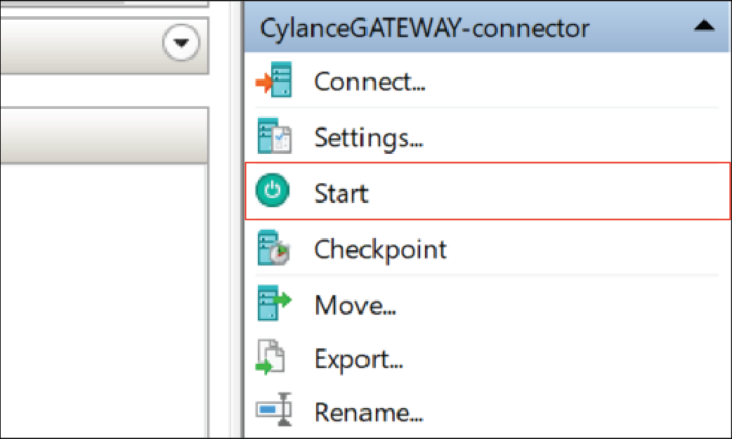 Screenshot of Start button for the connector