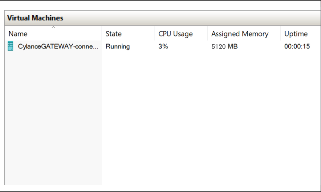 Screenshot of uploaded CylanceGATEWAY Connector in Hyper-V